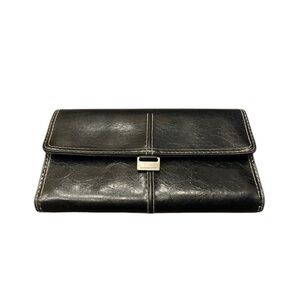 Vintage Liz Claiborne Black Trifold Wallet Coin Purse Checkbook 7.5" x 4.25"